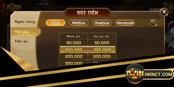 Các bước rút tiền iwin thẻ cào chi tiết